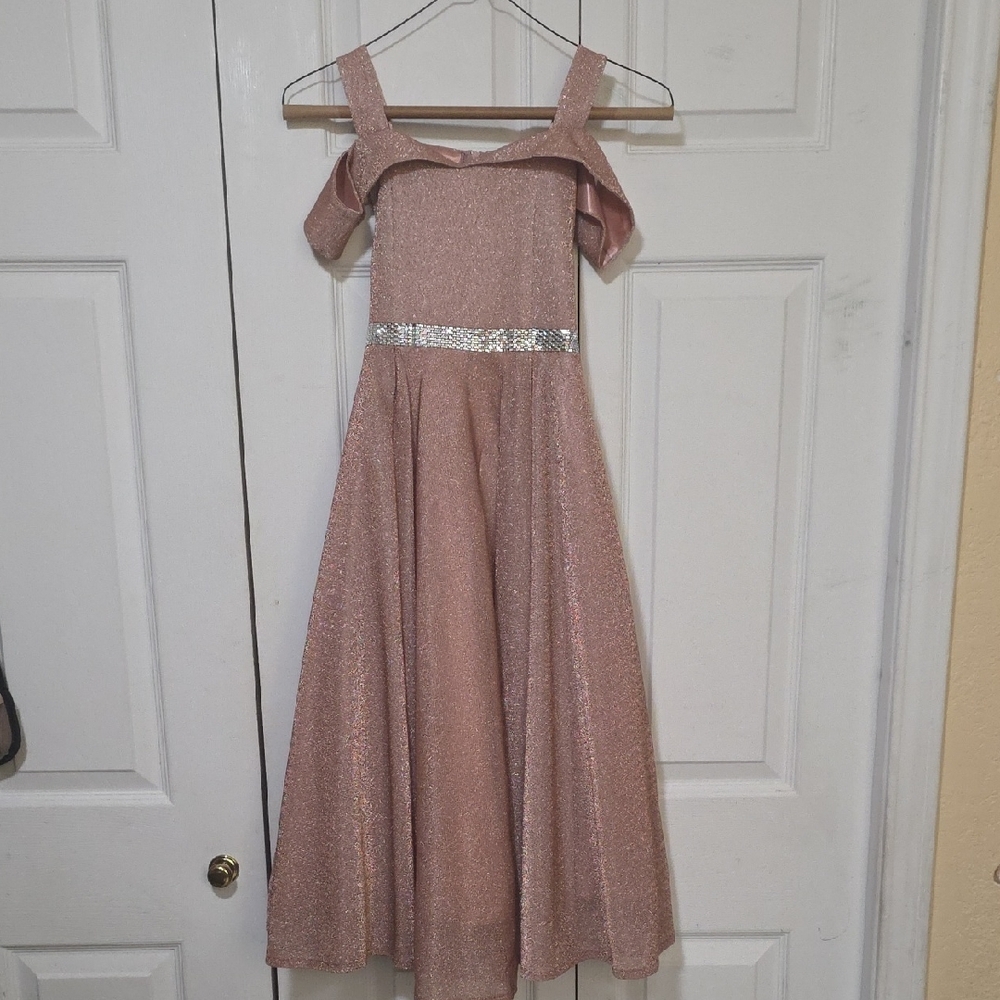 Charming Pink Formal Kids Dress with Silver Belt